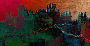 Painting, red, blue and green areas